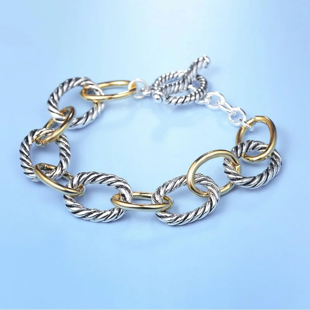 Neiman Marcus Two-Tone Twisted Cable Link Chain Bracelet